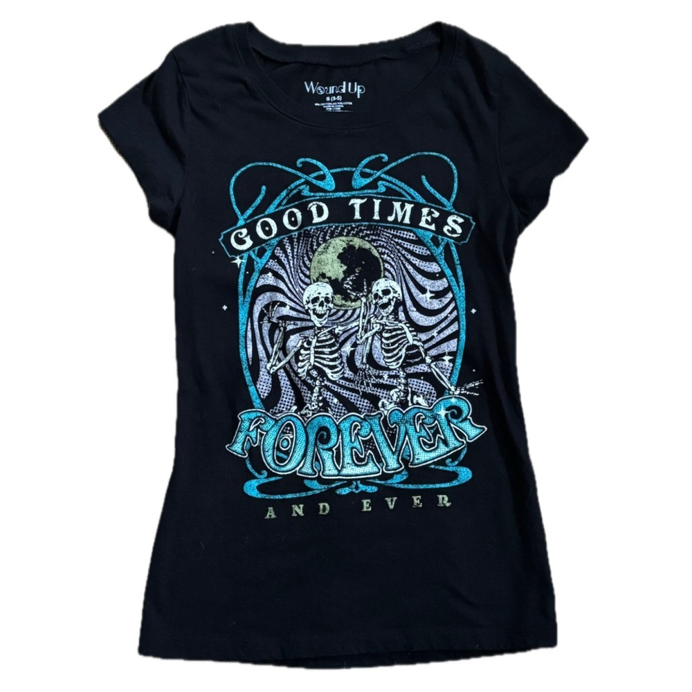 Wound Up Good Times Forever Tee Juniors Sz Small Skeleton Whimsigoth Goth Core